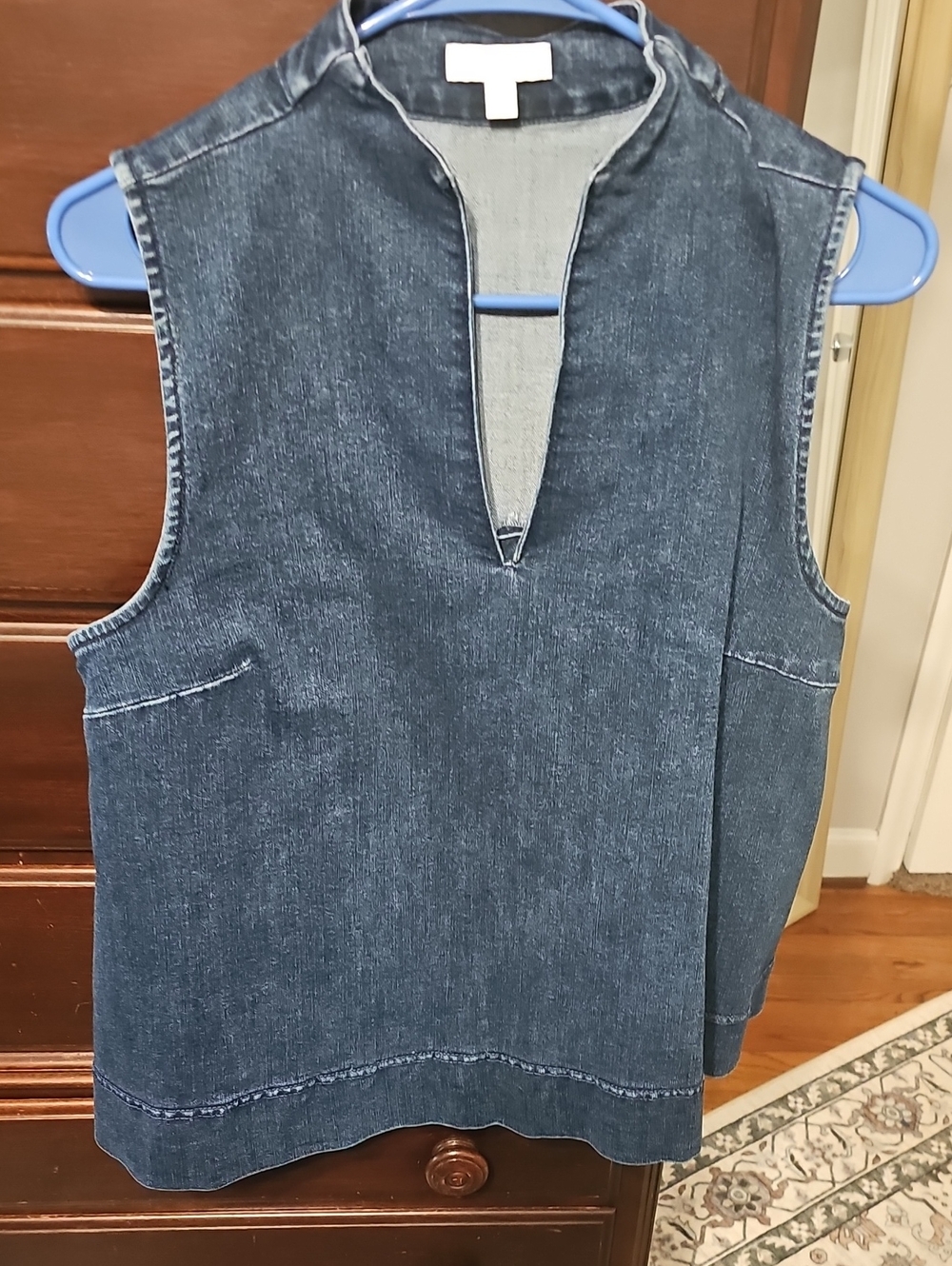 crown & ivy Dark Blue Denim Split-Neck Tank
